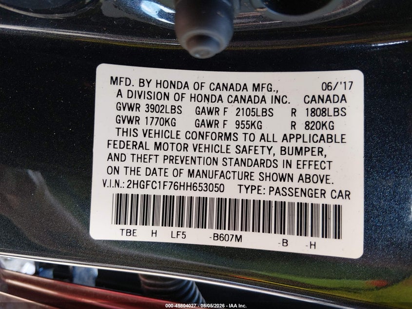 2017 HONDA CIVIC SEDAN 1.5L I-4 DI, DOHC, VVT, TURBO, 174HP
