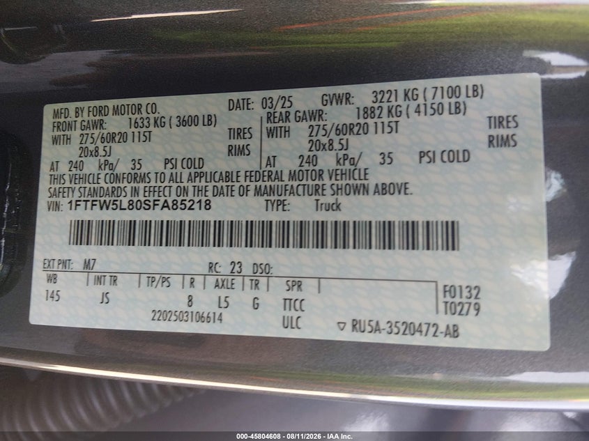 2025 FORD F-150 PICKUP 3.5L V6 FI DOHC 24V NF4