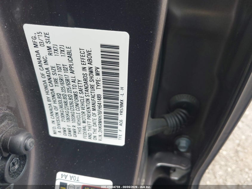 2015 HONDA CR-V SPORT UTILITY VEHICLE 2.4L I-4 DI, DOHC, VVT, 185HP