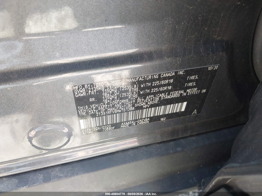 2021 TOYOTA RAV 4 SPORT UTILITY VEHICLE 2.5L I-4 DI, DOHC, VVT, 203HP