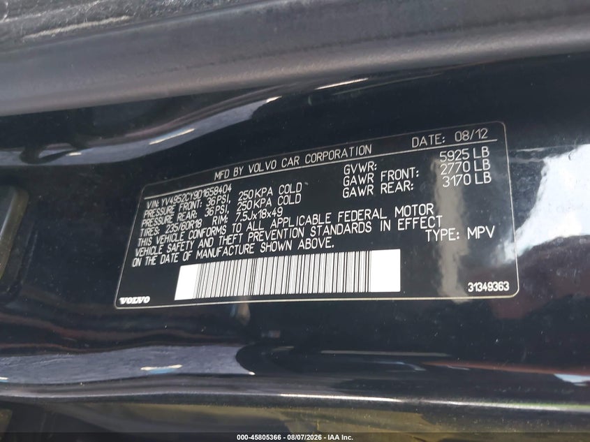 2013 VOLVO XC90 SPORT UTILITY VEHICLE 3.2L I-6 DOHC, VVT, 240HP