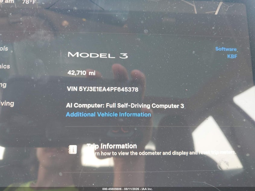 TESLA MODEL 3 2023 VIN 5YJ3E1EA4PF645378