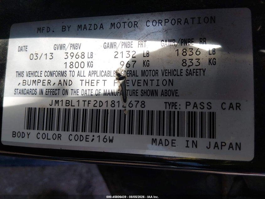 2013 MAZDA 3 SEDAN 2.0L I-4 DOHC, VVT, 148HP
