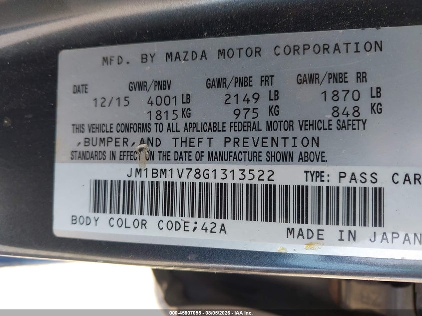 MAZDA MAZDA3 2016 VIN JM1BM1V78G1313522