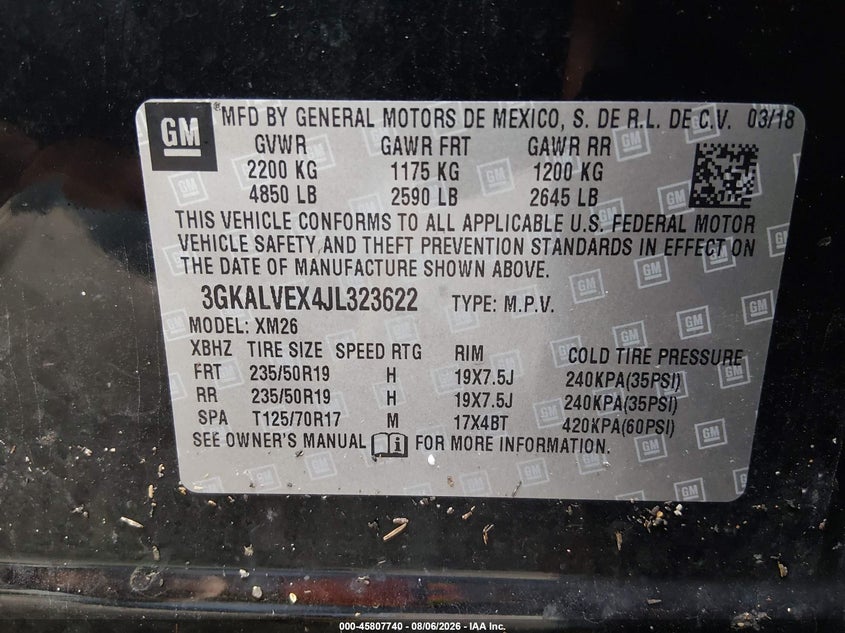 GMC TERRAIN 2018 VIN 3GKALVEX4JL323622