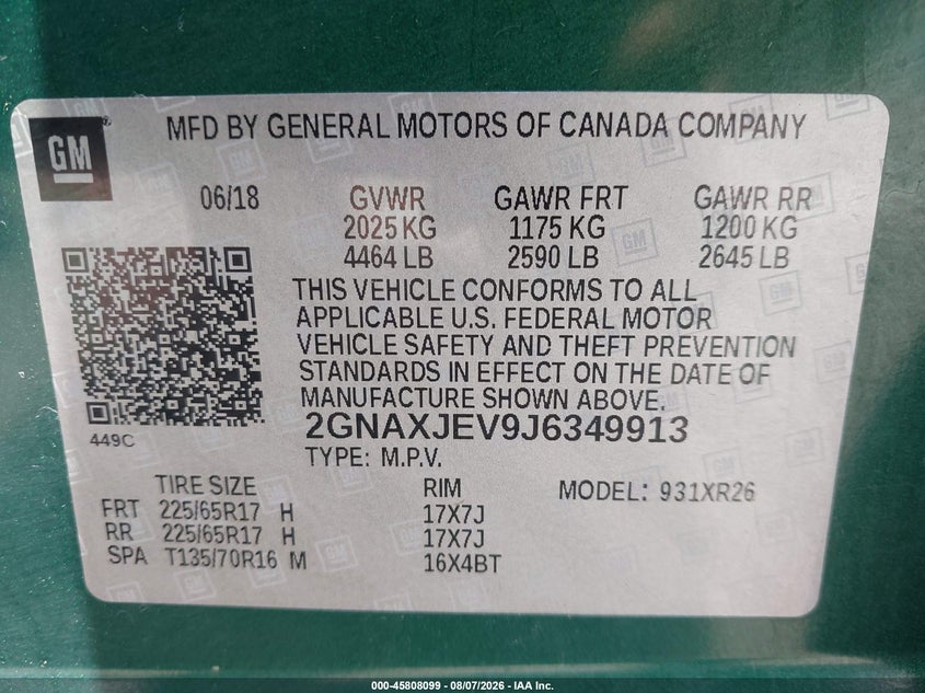 2018 CHEVROLET EQUINOX SPORT UTILITY VEHICLE 1.5L I-4 DI, DOHC, VVT, TURBO, 170HP