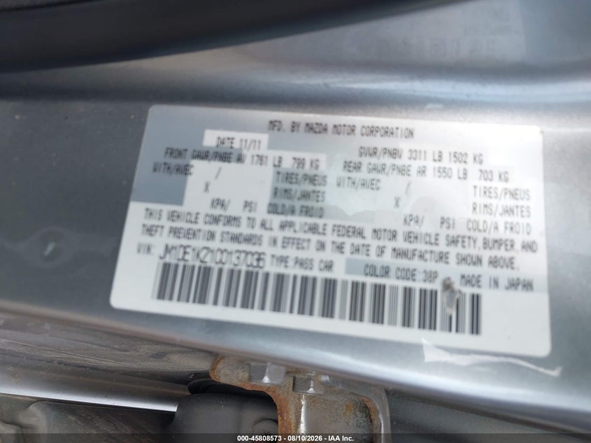 2012 MAZDA 2 HATCHBACK 1.5L I-4 DOHC, VVT, 100HP