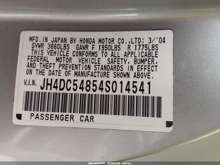 2004 ACURA RSX COUPE 2.0L I-4 DOHC, VVT, 160HP