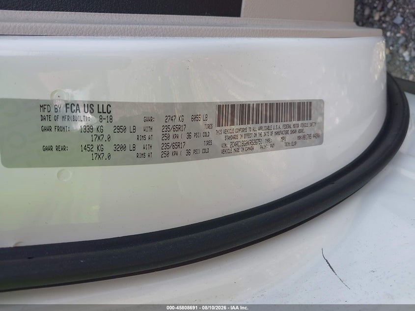 CHRYSLER PACIFICA 2019 VIN 2C4RC1BG0KR526751