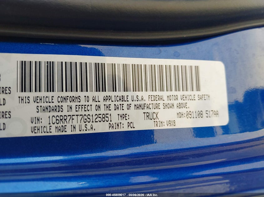 RAM 1500 2016 VIN 1C6RR7FT7GS125851