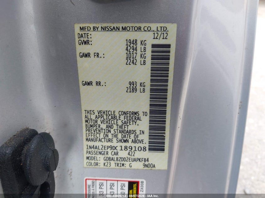 2013 NISSAN ALTIMA COUPE 2.5L I-4 DOHC, VVT, 175HP