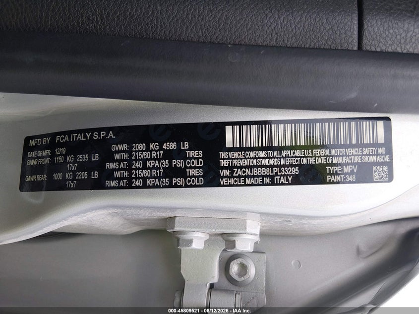 JEEP RENEGADE 2020 VIN ZACNJBBB8LPL33295