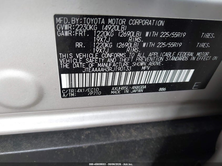 TOYOTA VENZA 2024 VIN JTEAAAAH3RJ190133