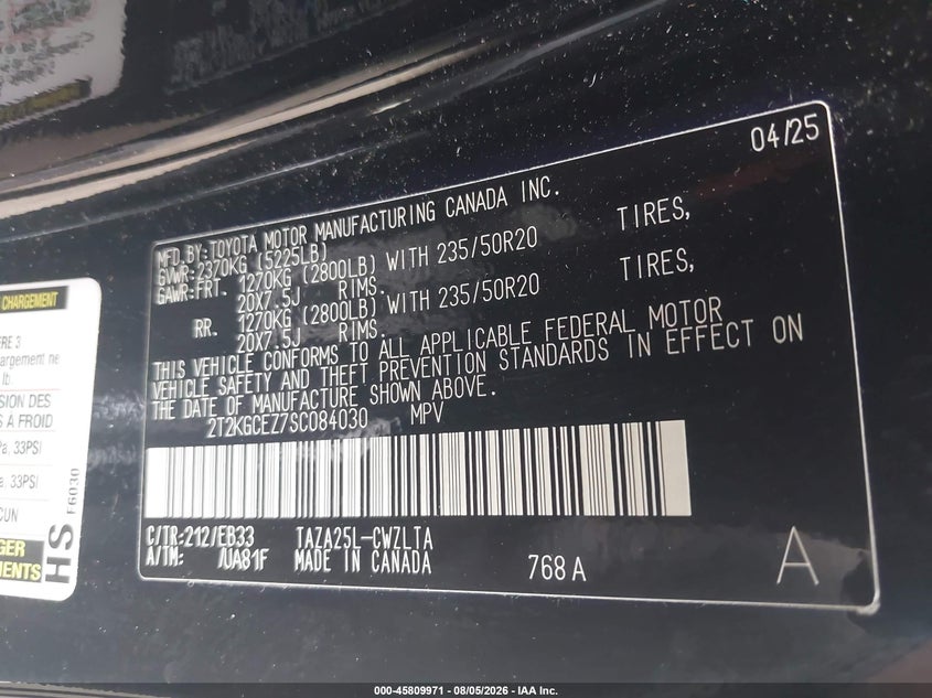 LEXUS NX 350 2025 VIN 2T2KGCEZ7SC084030