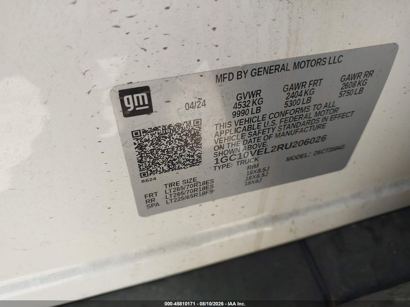 CHEVROLET SILVERADO EV 2024 VIN 1GC10VEL2RU206026