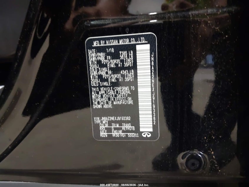INFINITI QX80 2018 VIN JN8AZ2NEXJ9193382