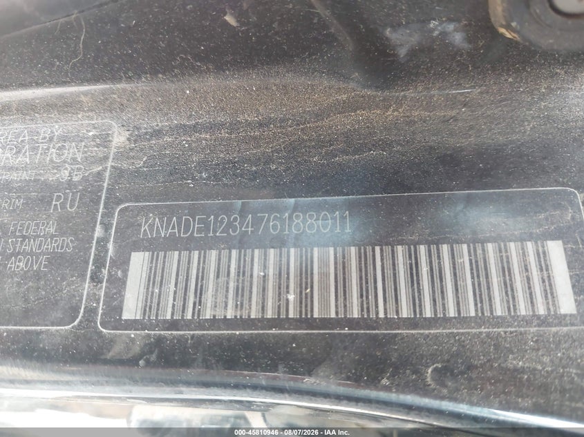 KIA RIO 2007 VIN KNADE123476188011