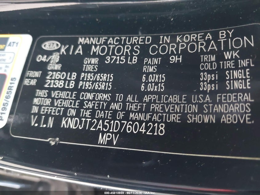 KIA SOUL 2013 VIN KNDJT2A51D7604218