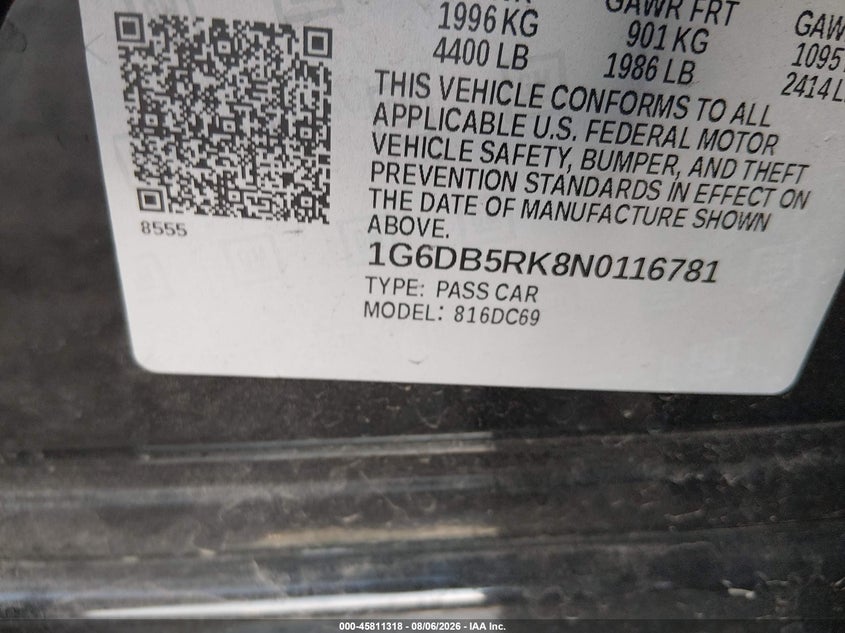 CADILLAC CT4 2022 VIN 1G6DB5RK8N0116781