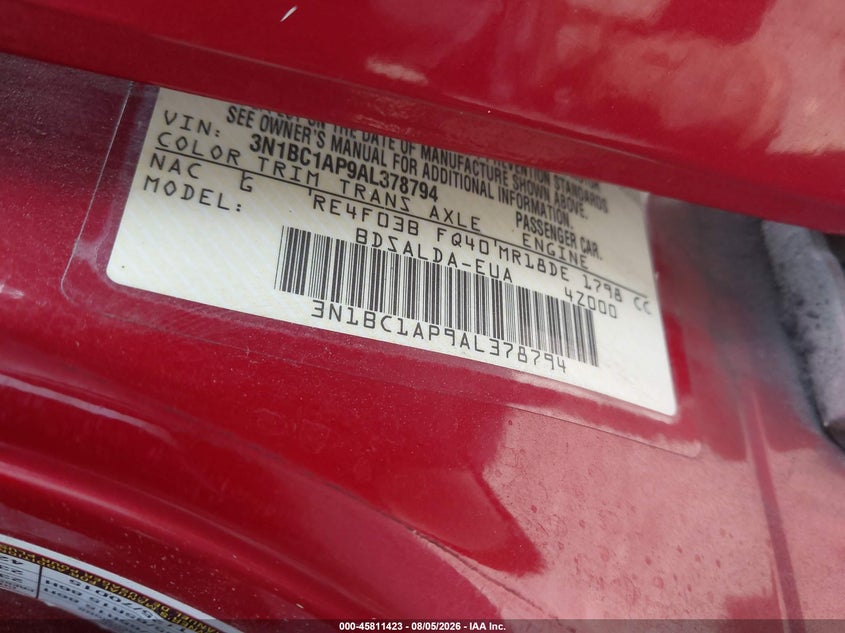 2010 NISSAN VERSA SEDAN 1.8L I-4 DOHC, VVT, 122HP
