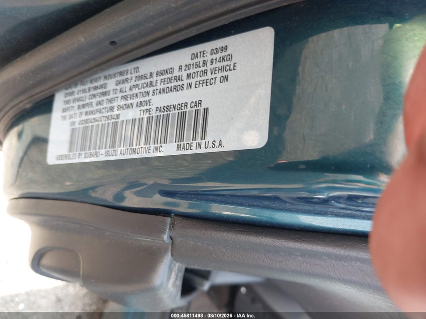 SUBARU LEGACY 1999 VIN 4S3BD4354X7263430