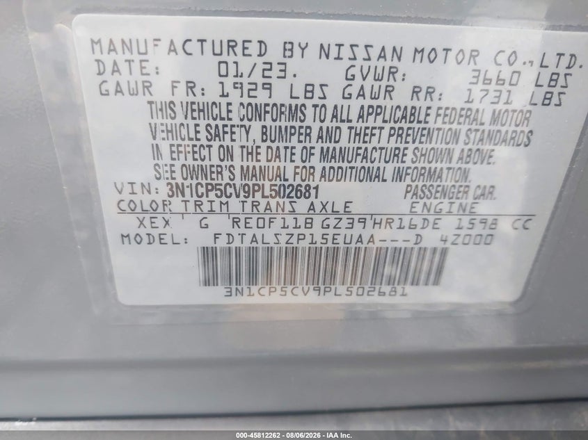 NISSAN KICKS 2023 VIN 3N1CP5CV9PL502681
