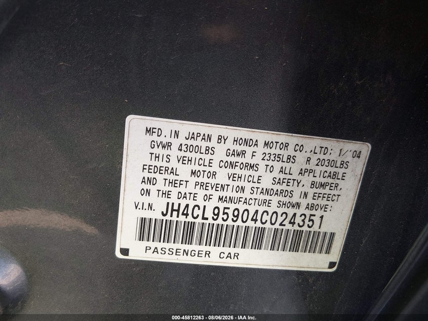 ACURA TSX 2004 VIN JH4CL95904C024351