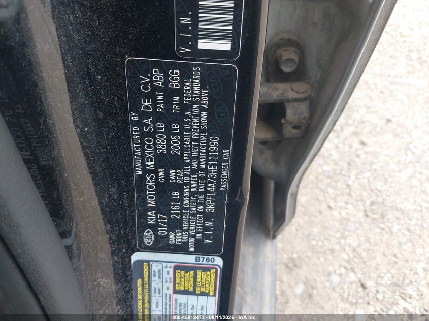 KIA FORTE 2017 VIN 3KPFL4A73HE111990