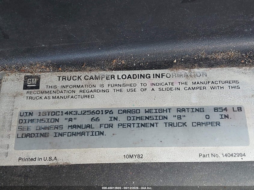 GMC GMT-400 1988 VIN 1GTDC14K3JZ560196