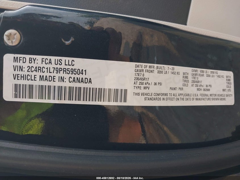 CHRYSLER PACIFICA HYBRID 2023 VIN 2C4RC1L79PR595041