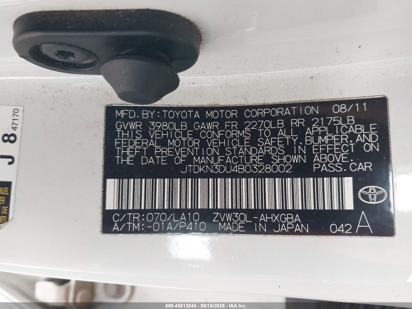 2011 TOYOTA PRIUS HATCHBACK 1.8L I-4 DOHC, VVT, 98HP