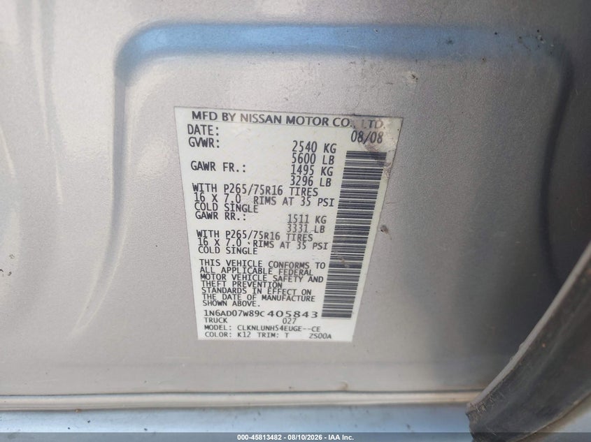 2009 NISSAN NAVARA (FRONTIER) PICKUP 4.0L V-6 DOHC, VVT, 261HP