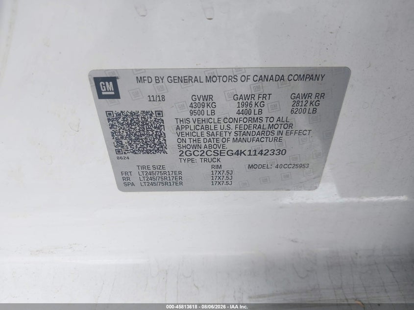CHEVROLET SILVERADO 2500HD 2019 VIN 2GC2CSEG4K1142330