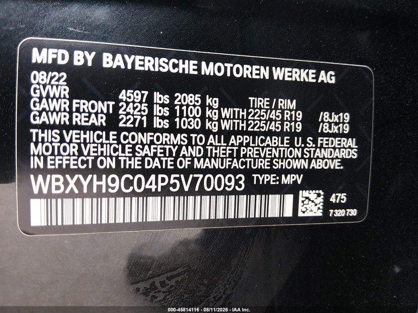 BMW X2 2023 VIN WBXYH9C04P5V70093
