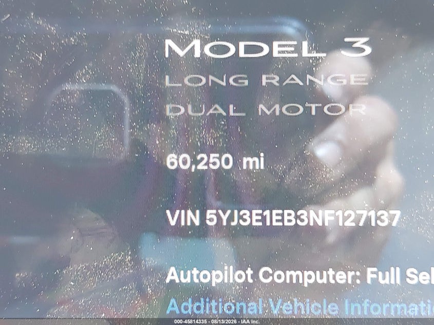 TESLA MODEL 3 2022 VIN 5YJ3E1EB3NF127137