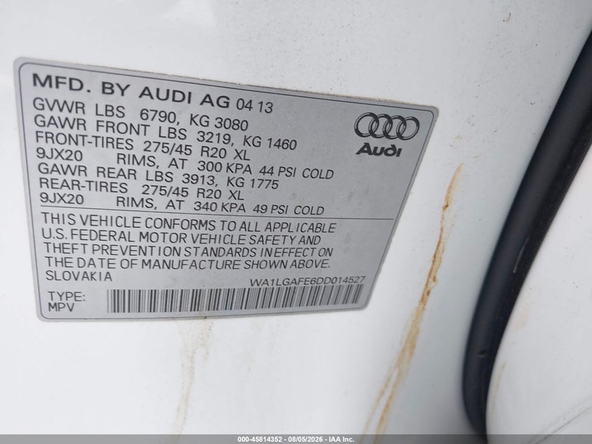 2013 AUDI Q7 SPORT UTILITY VEHICLE 3.0L V-6 DI, DOHC, VVT, SUPERCHARGER, 280HP