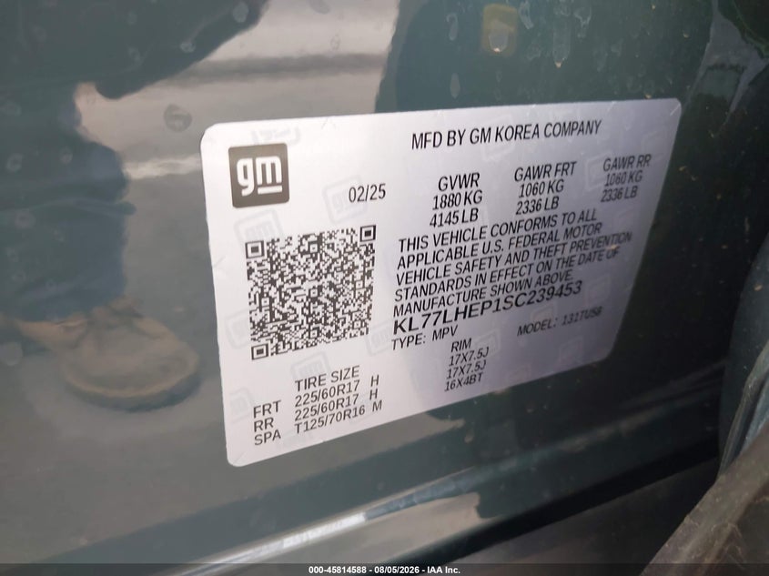 CHEVROLET TRAX 2025 VIN KL77LHEP1SC239453