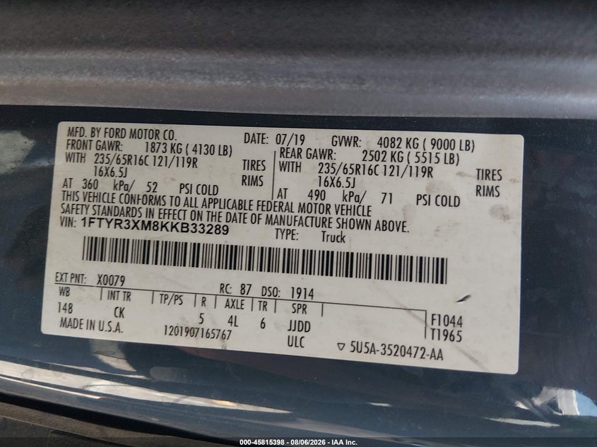 2019 FORD TRANSIT-250 auction photo 4