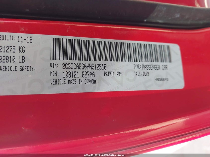 CHRYSLER 300 2017 VIN 2C3CCAGG0HH512916