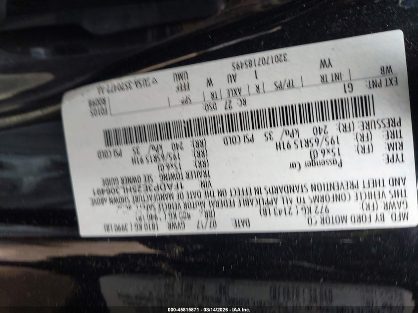 2017 FORD FOCUS SEDAN 2.0L I-4 DI, DOHC, VVT, 159HP