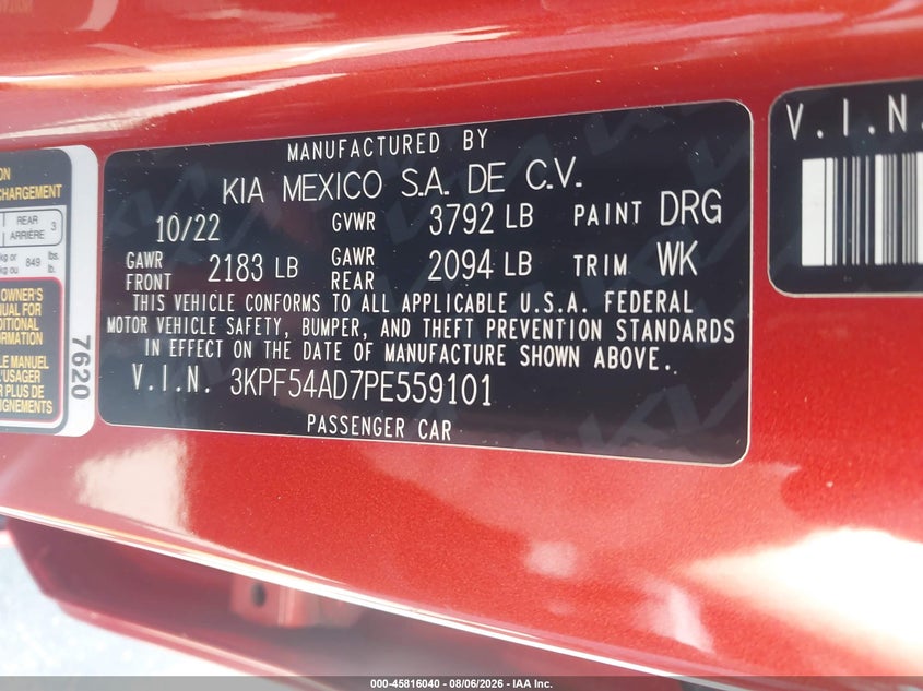 KIA FORTE 2023 VIN 3KPF54AD7PE559101