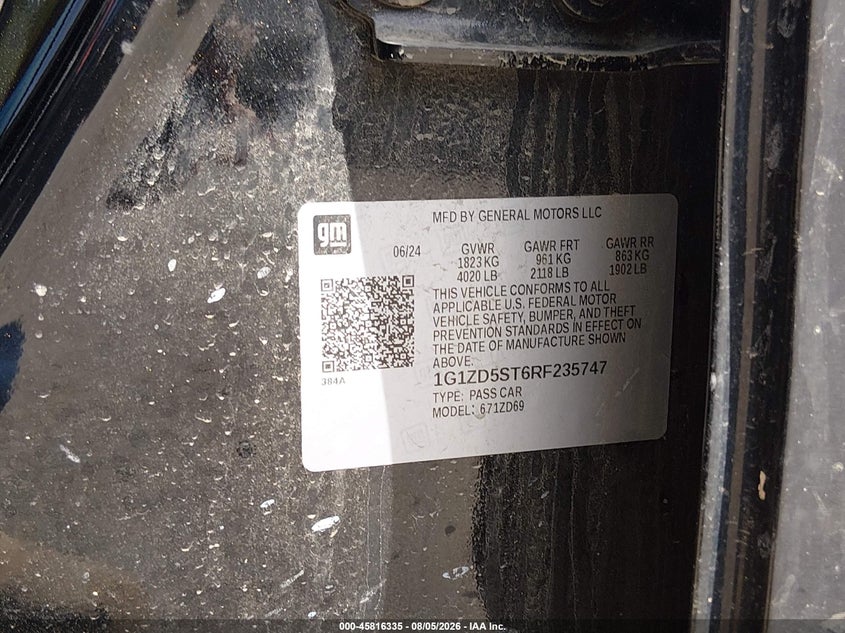CHEVROLET MALIBU 2024 VIN 1G1ZD5ST6RF235747