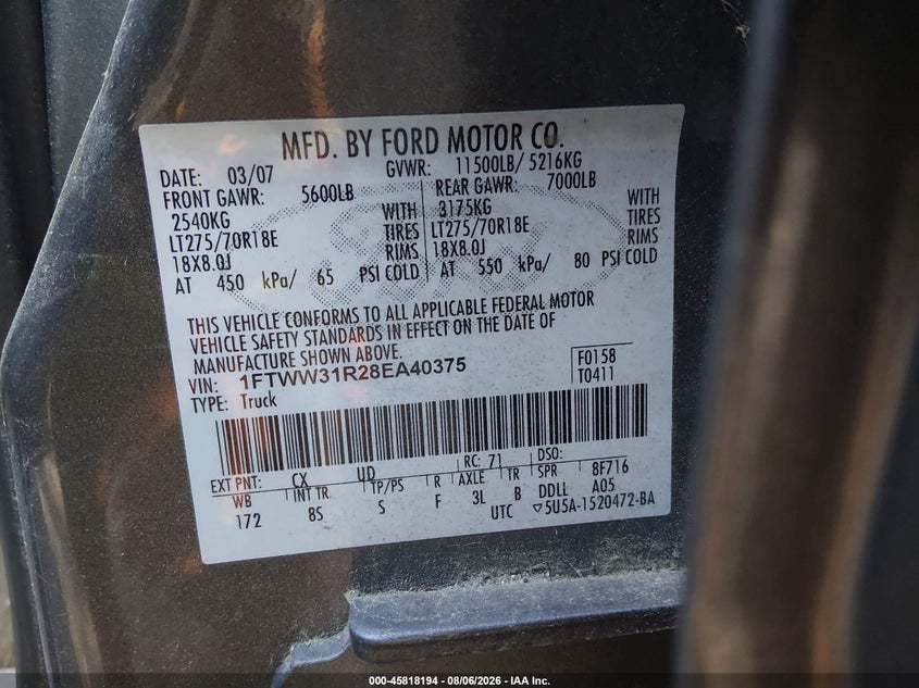 2008 FORD SUPER DUTY F-350 SRW auction photo 8