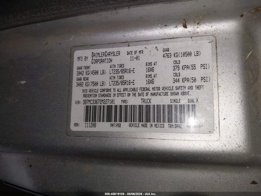 2002 DODGE RAM 3500 auction photo 8