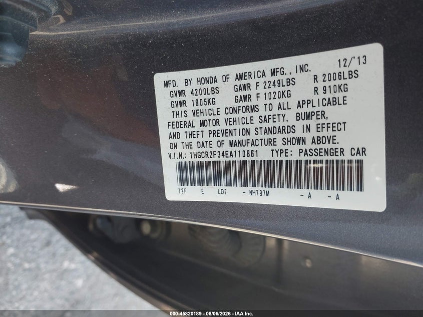 2014 HONDA ACCORD SEDAN 2.4L I-4 DI, DOHC, VVT, 185HP