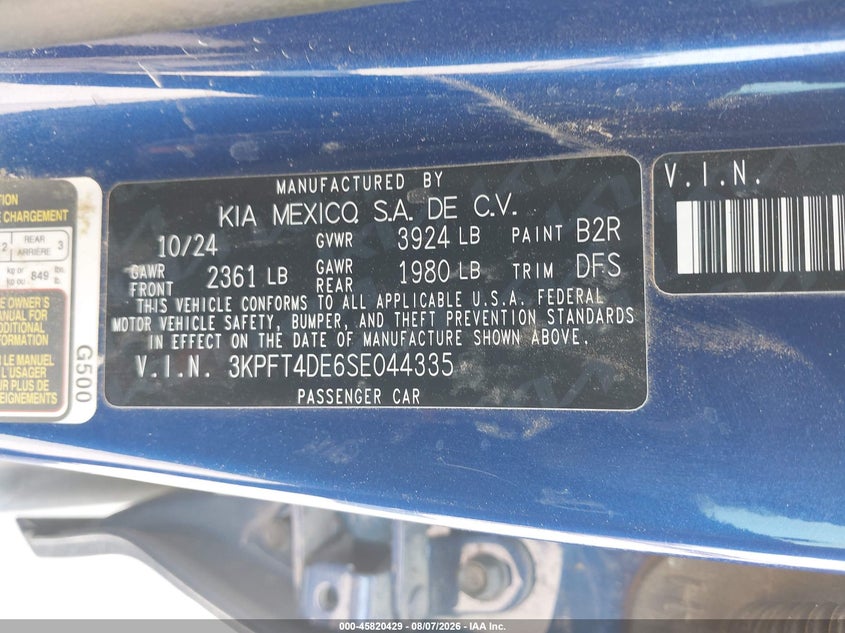 2025 KIA K4 SEDAN 2.0L I-4 DOHC, VVT, 147HP