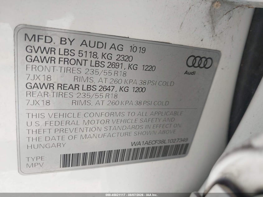 2020 AUDI Q3 PREMIUM 45 TFSI QUATTRO TIPTRONIC · Фото 9