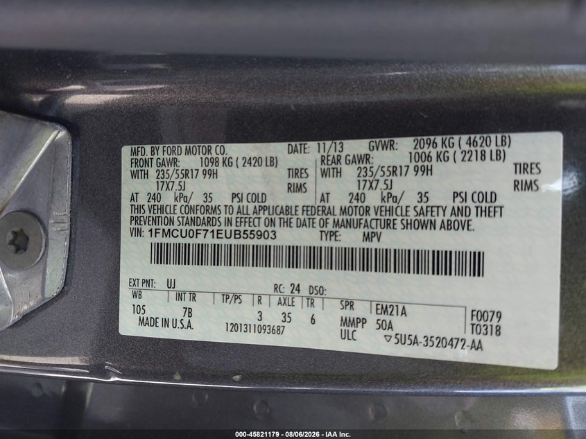 2014 FORD ESCAPE SPORT UTILITY VEHICLE 2.5L I-4 DOHC, VVT, 168HP