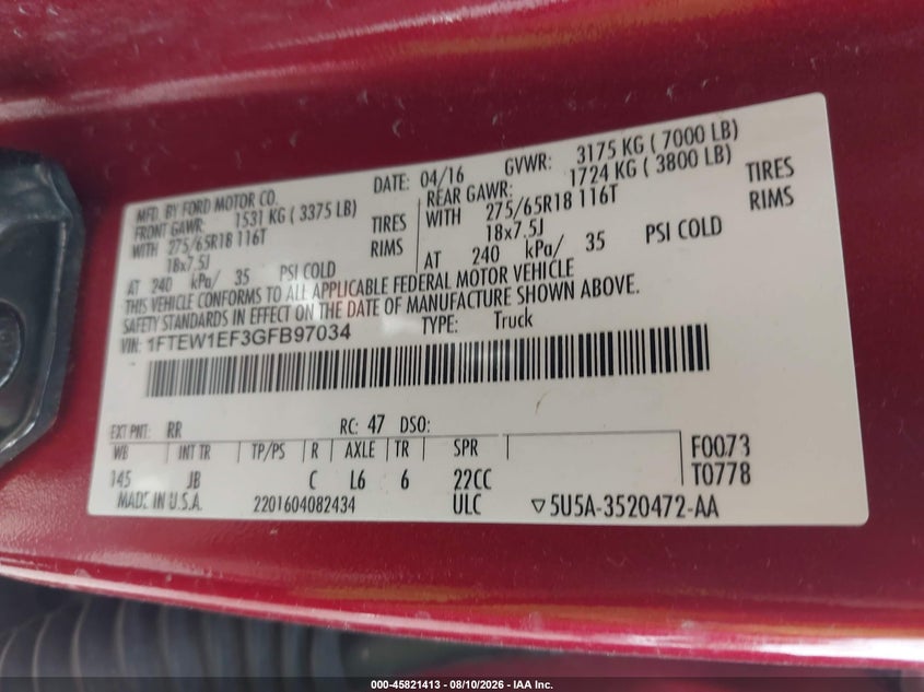 2016 FORD F-150 auction photo 7