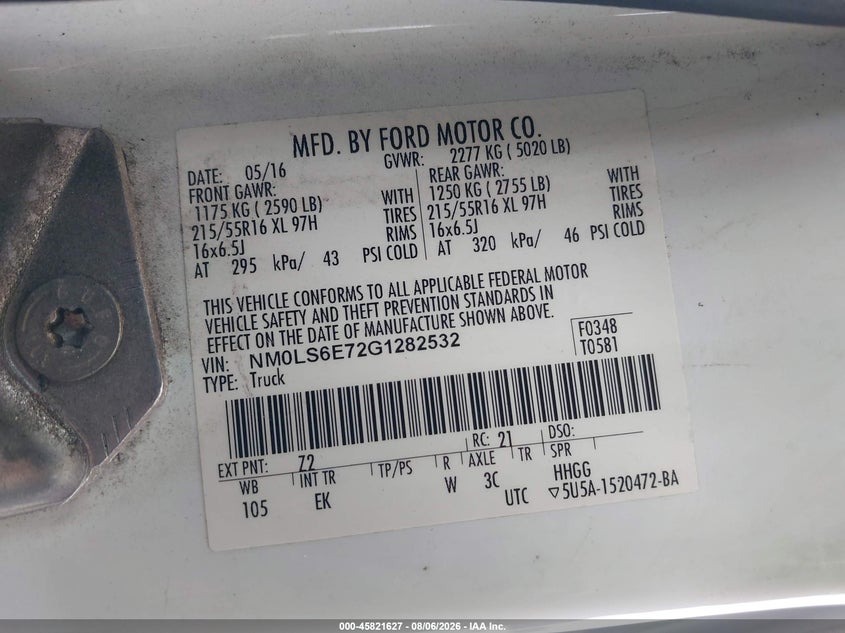 2016 FORD TRANSIT CONNECT VAN 2.5L I-4 DOHC, VVT, 169HP